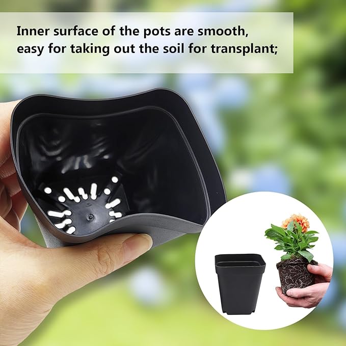 Square Nursery Pots 2.7 Inch Seed Starting Pot with Drainage Small Plastic Plant Pots Flower Planter (Black 1200pcs 2.7 1200P)