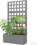 Galvanized Steel Raised Garden Bed with Trellis - Heavy-Duty Metal Planter Box for Vegetables &amp Climbing Plants Weather-Resistant Outdoor Vertical Garden Kit (Gray)