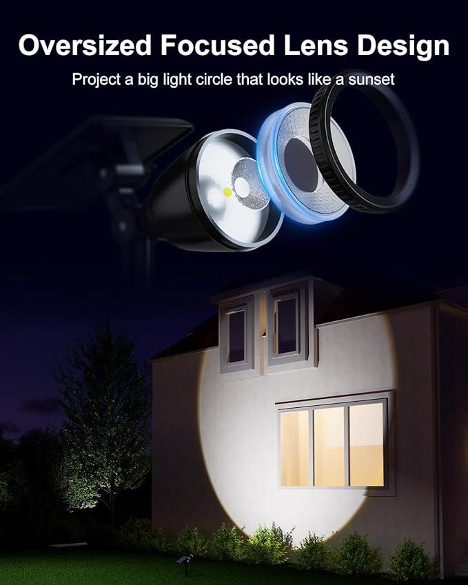 Solar Powered Sunset Spotlight Outdoor Waterproof Spot LED Accent Landscape Uplight for Outside Trees House Flag Sculptures Lawn Wall Yard and Garden Independently Adjustable Light &amp Panel