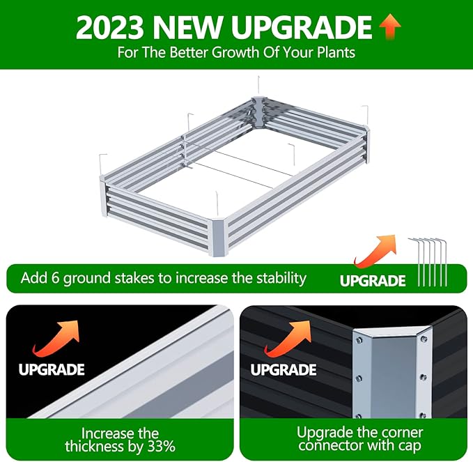 8×4×1FT Galvanized Raised Garden Bed Kit PETNOZ Easy Quick Setup Raised Garden Boxes Outdoor With Metal Stake To Fix Optional Size Rustproof Planter Box With No Bottom For Vegetables Flowers Herbs