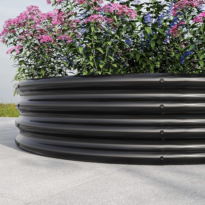 47.24*11.4 Tall Round Raised Garden Bed Galvanized Metal Raised Beds for Vegetables Outdoor Garden Raised Planter Box Backyard Patio Planter Raised Beds for Flowers Herbs Fruits Black