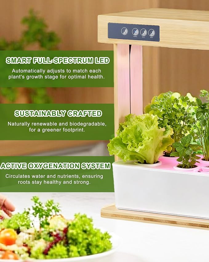 yadoker Indoor Hydroponic Garden System 8 Pods Smart Growing Kit with LED Grow Light Automatic Timer Pump System &amp 3.5L Water Tank – Ideal for Herb Cultivation (No Seed)