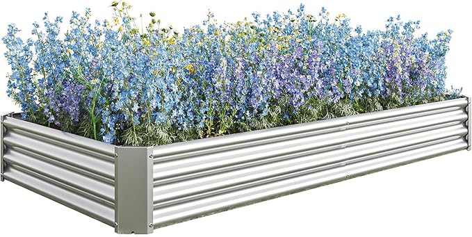 Galvanized Raised Garden Bed 7.6 x 3.7 x 0.98FT Large Metal Planter Boxes Outdoor with 2 Supporting Bars &amp Open Bottom Raised Garden Beds Outdoor Planter Box for Vegetables Flowers Hurbs Silv