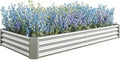 Galvanized Raised Garden Bed 7.6 x 3.7 x 0.98FT Large Metal Planter Boxes Outdoor with 2 Supporting Bars &amp Open Bottom Raised Garden Beds Outdoor Planter Box for Vegetables Flowers Hurbs Silv