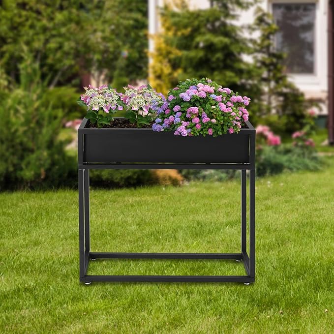 Metal Elevated Planter Box28 Raised Garden Bed with LegsFreestanding Plant Stand Raised Garden Planter for GardensBalconiesRooftopsFlower Shops