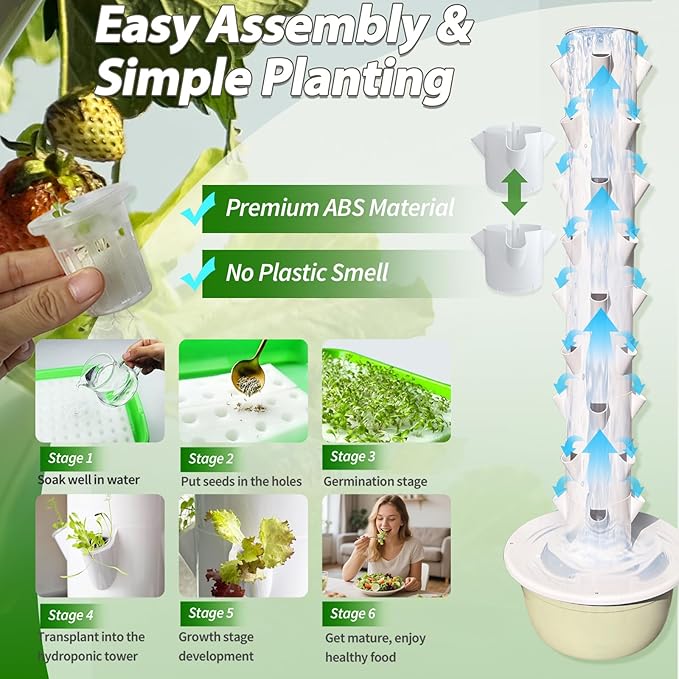 5.25ft Tall Hydroponics Growing System Tower 9 Layers 36 Plant Spots Hydroponics Growing System Kit Tower Vertical Hydroponic Tower for Indoor &amp Outdoor Space-Saving