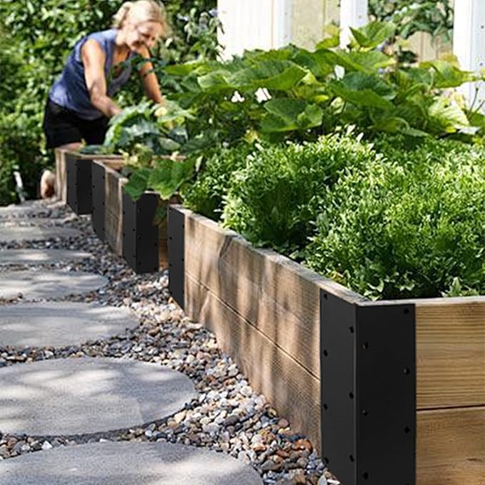 4Pcs Raised Garden Bed Corner Bracket Rustproof Raised Bed Corners Metal Connectors with Screws 11x 3x 3 Right Angle Garden Bed Corner Fixing Bracket for Wood Furniture Vegetable Planter Garden