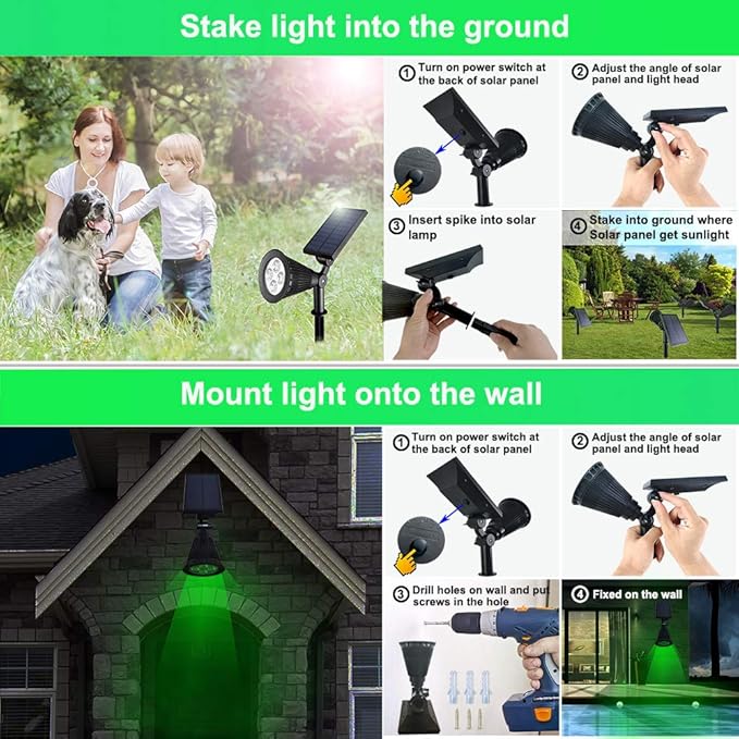 Clordeal Solar Lights Outdoor Waterproof 2 in 1 LED Landscape Lights 4 LED Solar Flag Pole Light Garden Pathway Yard Patio Lawn Decorative Lighting (Green)