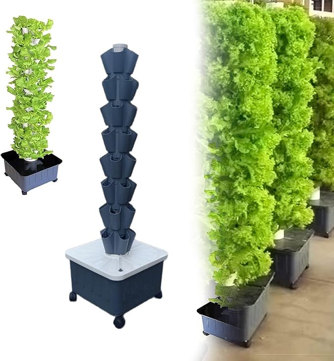 Hydroponic Tower System Hydroponic Grow Kit Earthless Growing System Aeroponics Tower with Hydration Pump Adapter Seed Bed and Net PotsGray8th Floor