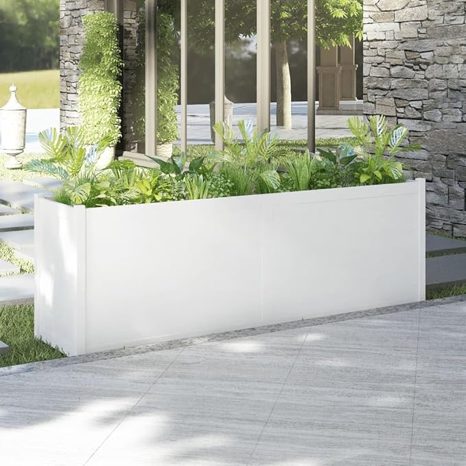 White Solid Pinewood Garden Planter 78.7x19.7x27.6 Inch Rectangular Raised Garden Bed for Outdoor Plants Balcony Patio