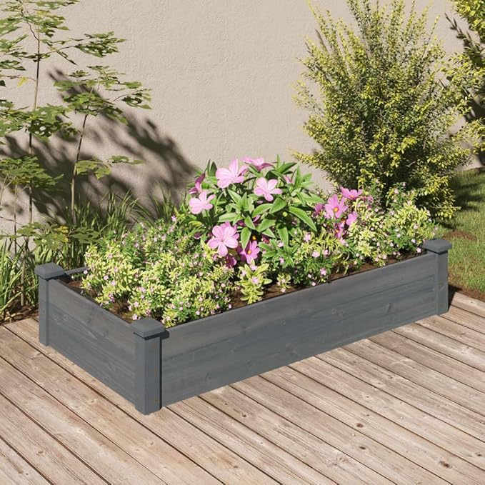 YAFF Garden Raised Bed Grey Solid fir WoodNon-Woven Fabric MediumPots &amp Planters-364291