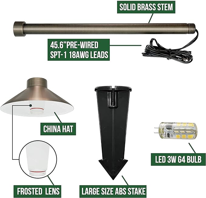 GKOLED 10 Pack Brass Landscape Spotlights (MR16 Bulbs Included) with 4 Pack Brass Landscape Path Lights (G4 Bulbs Included)