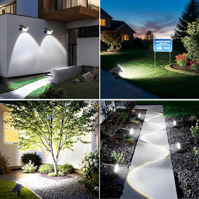 WdtPro Solar Spot Lights Outdoor Waterproof Bright Solar Lights Outdoor with 16 Extra-Large LEDs 3 Modes Landscape Spotlights 2-in-1 Solar Powered Light for Yard Flag Garden 4 Pack Cool White