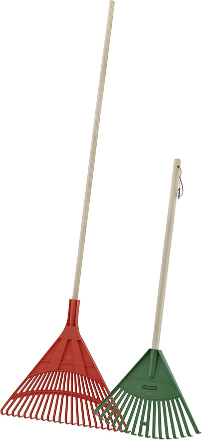 Superio Kids &amp Adult Rakes with Hardwood Handle Durable Plastic Head to Sweep Leaves in Lawn and Tidying Up The Garden Kid Size 34 Adult Size 61