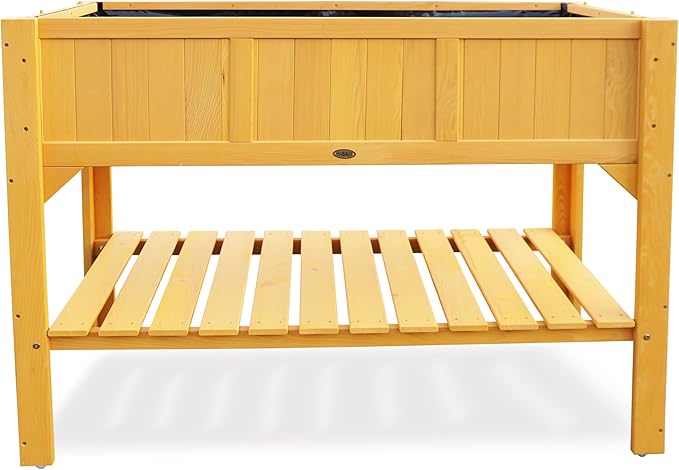 HABAU Wooden Raised Garden Bed with Legs Outdoor Elevated Planter Box 46x22x35-inch w/Liner &amp Storage Shelf