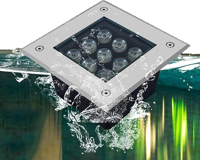 Underground Light LED - LED Beam Spotlight Outdoor Square Embedded Landscape Buried Light Panel IP67 Waterproof Garden Low Voltage Stainless Steel Well LightsCold White 9W