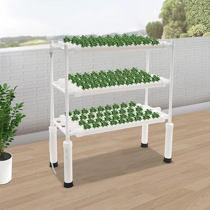 DNYSYSJ 3-Tier Indoor Plant Stand with Grow Light 108-Hole Hydroponic Growing System with Automatic Watering Plant Shelves for Herbs Vegetables Balcony Gardening (37.4X18.9X45.28)