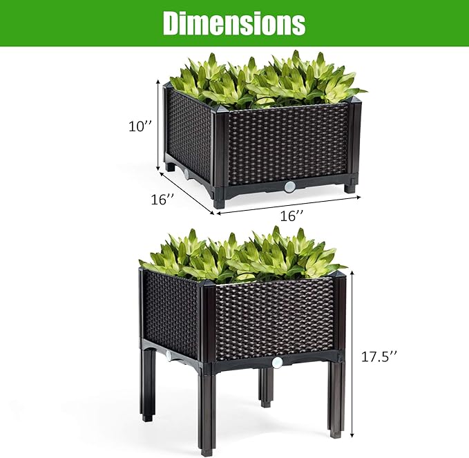HAPPYGRILL Raised Garden Beds Set of 4 Elevated Planter Boxes with Drain Holes &amp Removable Legs Outdoor Raised Flower Bed for Patio Yard Balcony