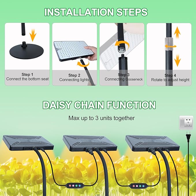 2026 Tabletop Grow Lights for Indoor Plants Seed Starting Bonsai 4/8/12/16/20H Timer 25 Watt Power Draw Bright Enough Like A Small Sun Daisy Chain Function 16-24 Height Adjustable