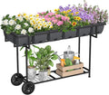 YBING Raised Garden Bed with Wheels Outdoor Elevated Planter Box Stand 6 Pocket Raised Flower Bed with Legs and Storage Shelf Herb Garden Planter for Patio 30 Tall Dark Grey