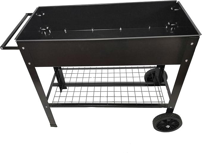 Mobile Metal Raised Garden Bed Cart with Legs Elevated Tall Planter Box with Wheels for Outdoor Indoors House Patio Backyard Vegetables Tomato DIY Herb Grow Black