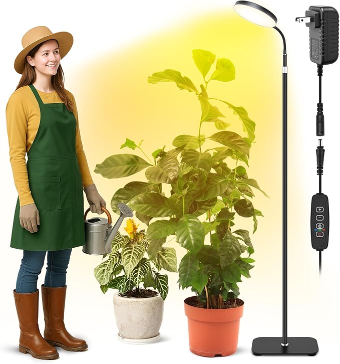 Grow Light for Indoor Plants 20W Full Spectrum Plant Lamp with Height Adjustable Stand 3/9/12H Auto Timer 10 Dimmable Levels 96 LEDs Sunlike Floor Lamp for Small to Tall Houseplants