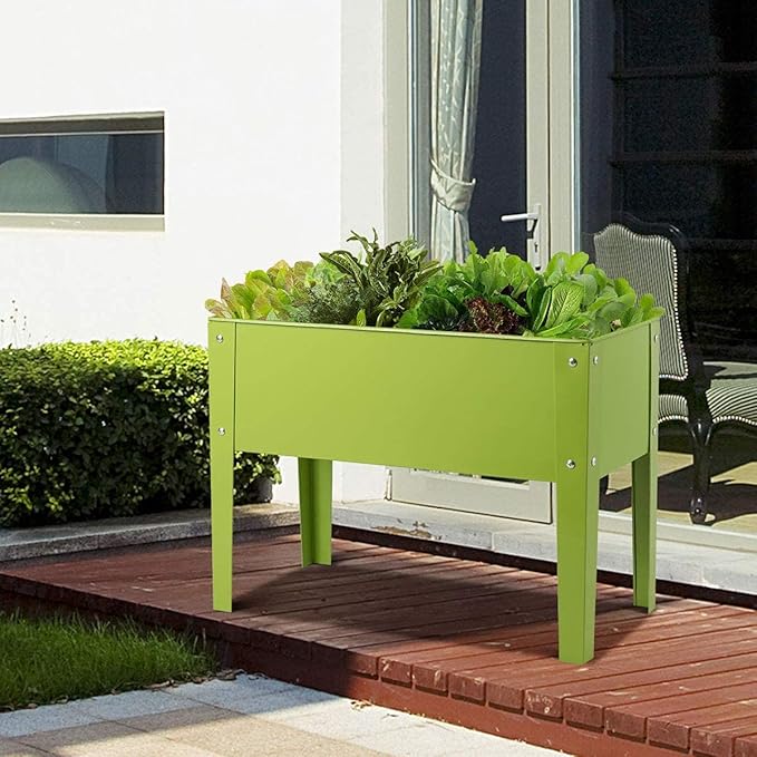 GRAFFY Raised Garden Bed Raised Planter Box with Legs Drainage Holes Planting Bed for Vegetable Flower Herb Planting Container for Grass Lawn Patio Backyard (25 x 13 x 18)
