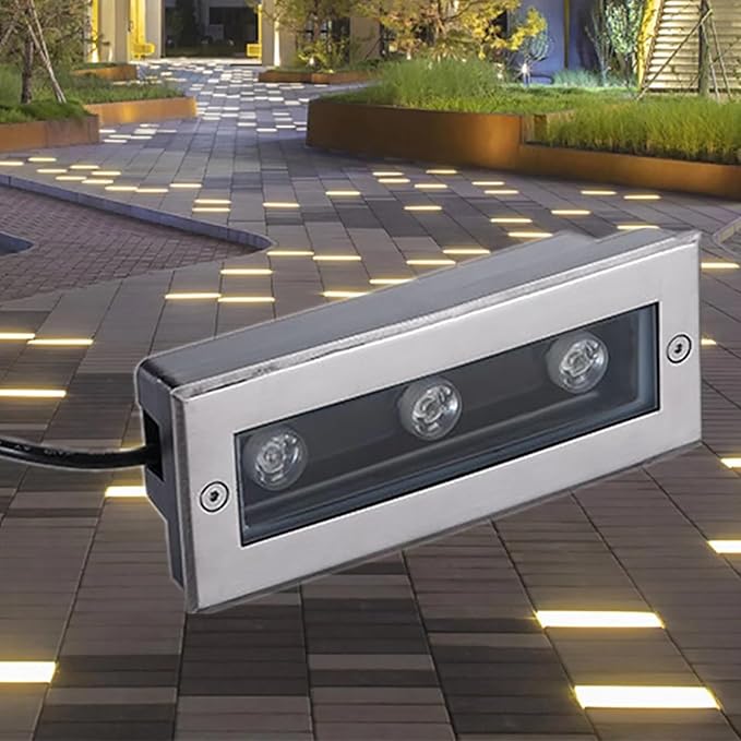 Buried Lights - LED Landscape Lights Outdoor Stainless Steel Long Strip Decorate Light Ip67 ?Waterproof Embedded Aisle Steps Corridor Strip Spotlight Wall wasWarm White-3w