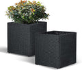 SUNNYPARK Set of 2 Large Square Planter with Removable Liner All-Weather PE Rattan Modern Planters Indoor Outdoor Flower Plant Pots Garden Box Patio Yard Front Porch Deck