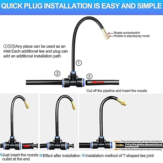 Automatic Greenhouse Drip Irrigation Kit with 20 Brass 360° Adjustable Nozzles 65FT 1/2 Tubing &amp Misting System for Outdoor Plants HydroponicsRaised Beds &amp Flower Gardens-Easy Setup &amp W