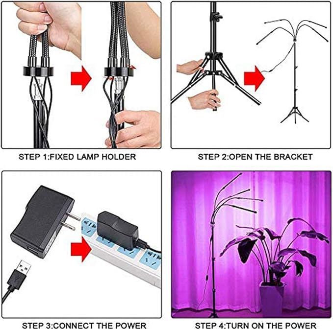40W LED Full Spectrum Grow Lamps with Bracket Dimmable Greenhouse Flower Adjustable Floor Plant Growing Lights with Timer
