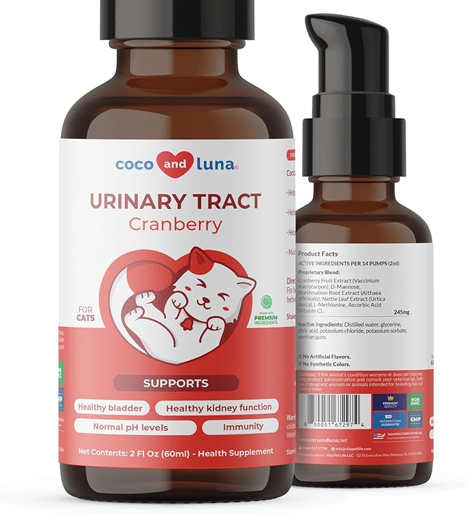 Cranberry for Cats - Urinary Tract Support Bladder Health Dog UTI Bladder Stones Incontinence Support (Liquid for Cats)