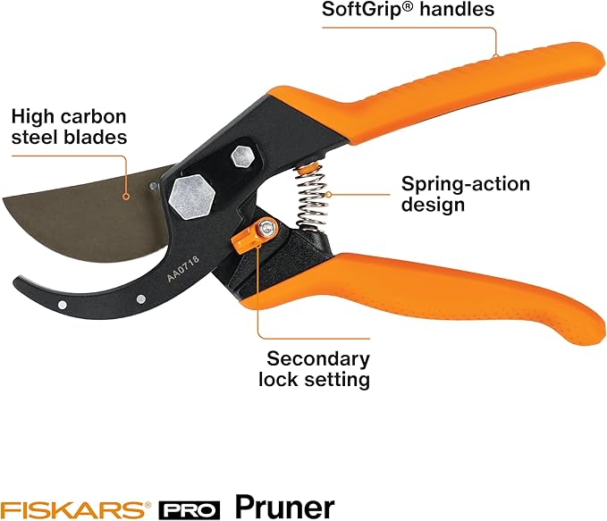 Fiskars Pro Pruner Shears Garden Clippers Gardening Scissors with Sharp Non-Stick Steel Rust Resistant Blade
