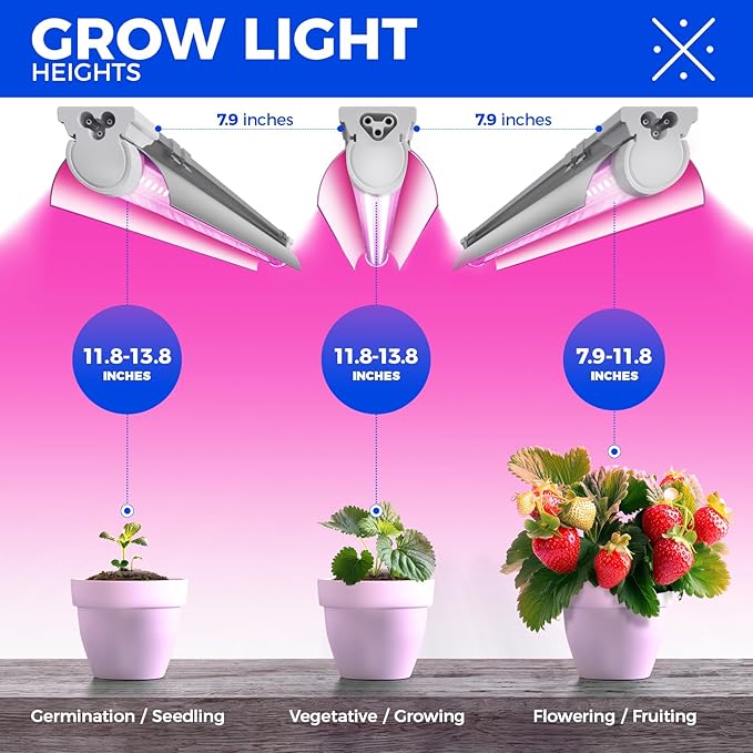 Barrina LED Grow Light 144W(6 x 24W 800W Equivalent) 2ft T8 Full Spectrum High Output Linkable Design T8 Integrated Bulb+Fixture Plant Lights for Indoor Plants 6-Pack