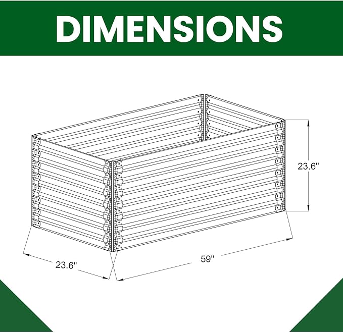 Hanover 59-in. Open-Base Raised Garden Bed for Flowers Herbs and Vegetables Constructed with Galvanized Steel Weather Resistant Gardening Box Metal Planter Perfect for Protecting Plants
