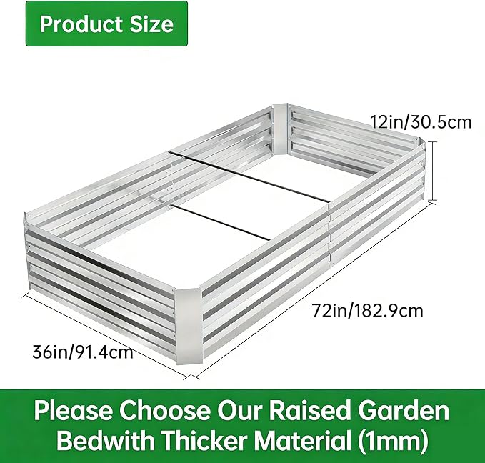 Garden Bed 8x4x1FT Galvanized Steel Raised Bed Kit Outdoor Raised Garden Bed Large Planter Boxes with Metal Pole Reinforcement for Vegetables Flowers and Herbs Silver