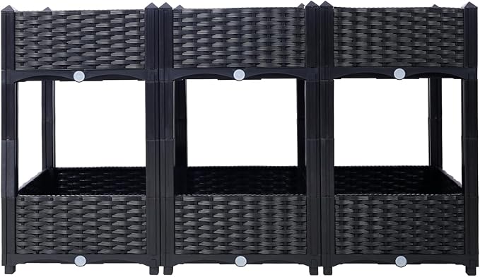 Planter Raised Beds - Elevated Garden Box with Drainage Plug for Vegetable/Flower/Herb Outdoor Gardening Kit Black