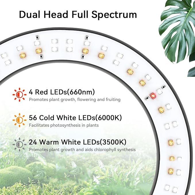 Grow Lights for Indoor Plants Full Spectrum Plant Lights with 23.5-67 Adjustable Height Stand 3 Growing Modes with Timer 3/9/12H Dimmable Halo Grow Lights for Large Tall Plants