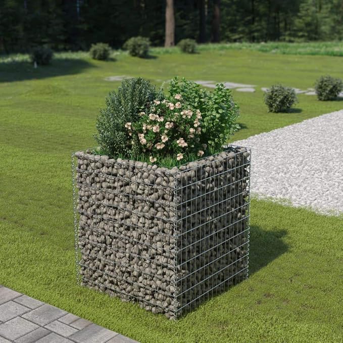 Gabion Raised BedRaised Bed Outdoor Garden Stone Basket Planter Raised Vegetable BedSteel Garden Decoration Galvanized Steel 35.4x35.4x39.4