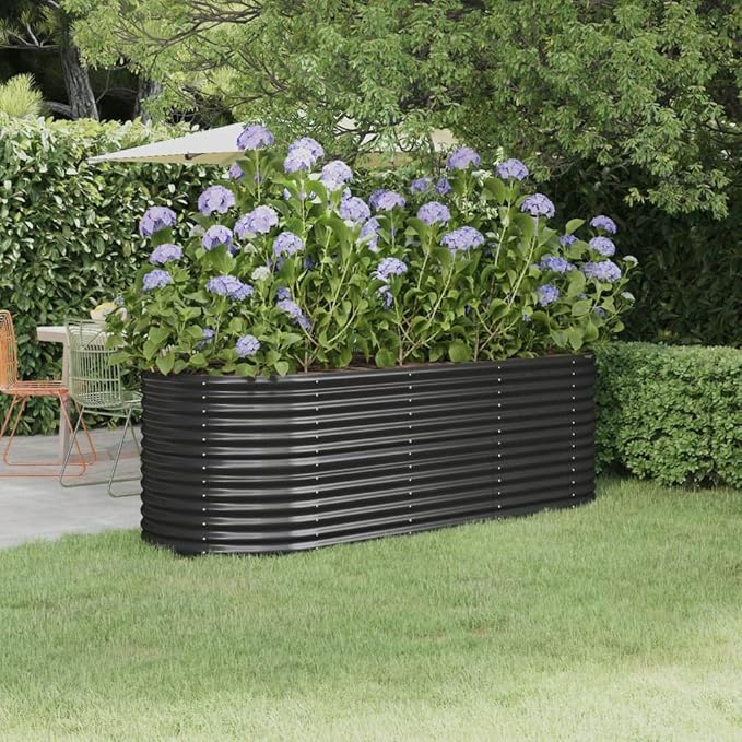 Garden Raised Planter Raised bedsGalvanized PlanterFlower BedTroughMetal PlanterRaised Garden BedBed Powder-Coated Steel 88.2x31.5x26.8 Anthracite