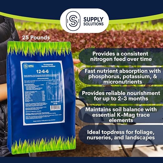 Supply Solutions 12-6-6 Ornamental Booster Fertilizer - Plant Food Topdress on Foliage Nurseries and Landscapes - Controlled Release NPK Plant Fertilizer with Macro and Micro Nutrients (25lbs)