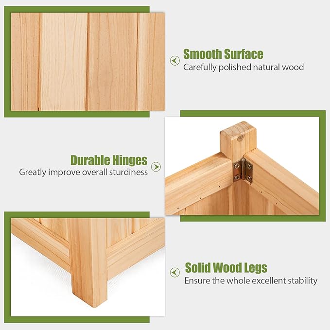 COSTWAY Wooden Planter Garden Bed Folding Planter Box with Drainage Holes for Vegetables Herbs Fruits &amp Flowers Outdoor Indoor Raised Planting Bed for Patio Backyard Lawn 27.5L x 12W x 10