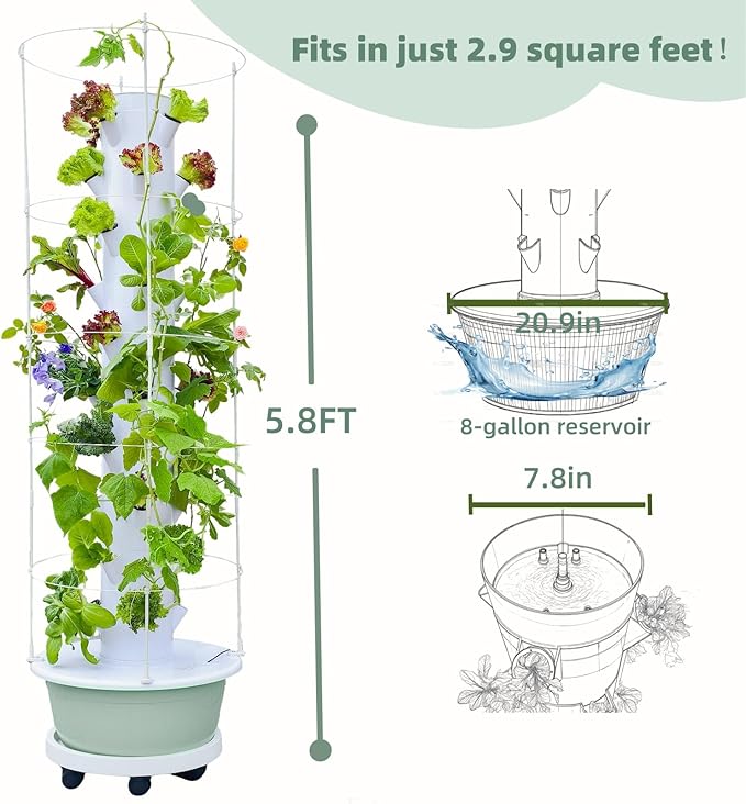 Hydroponic Growing System Kit Vertical Hydroponic Tower with Trellis Indoor &amp Outdoor Herb Garden Vegetable Tower with 40 Planting Pods Automatic Timer Ideal for Gardeners &amp Beginners