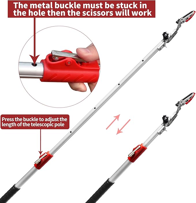 GARTOL Pruner for Garden Cut Upto 1 Inch &amp Hold Telescopic Pole Pruner Fruit Picker with Rotating Blade Head Lightweight Aluminum Extendable Handle for Tree Branch Cutter 3.67-5.45 FT Silver