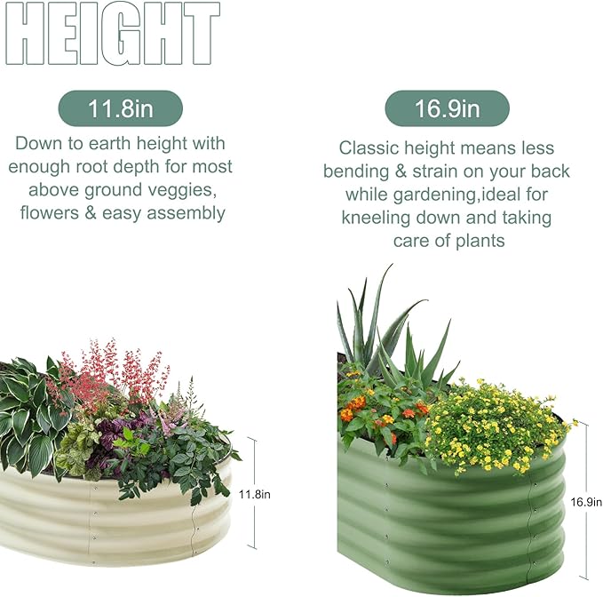 Galvanized Steel Raised Garden Bed 8x2ft Oval - 17 Tall 9-in-1 Modular Planter Box for Vegetables/Flowers Rust-Proof Metal Outdoor Planters Rubber Edging (Green)