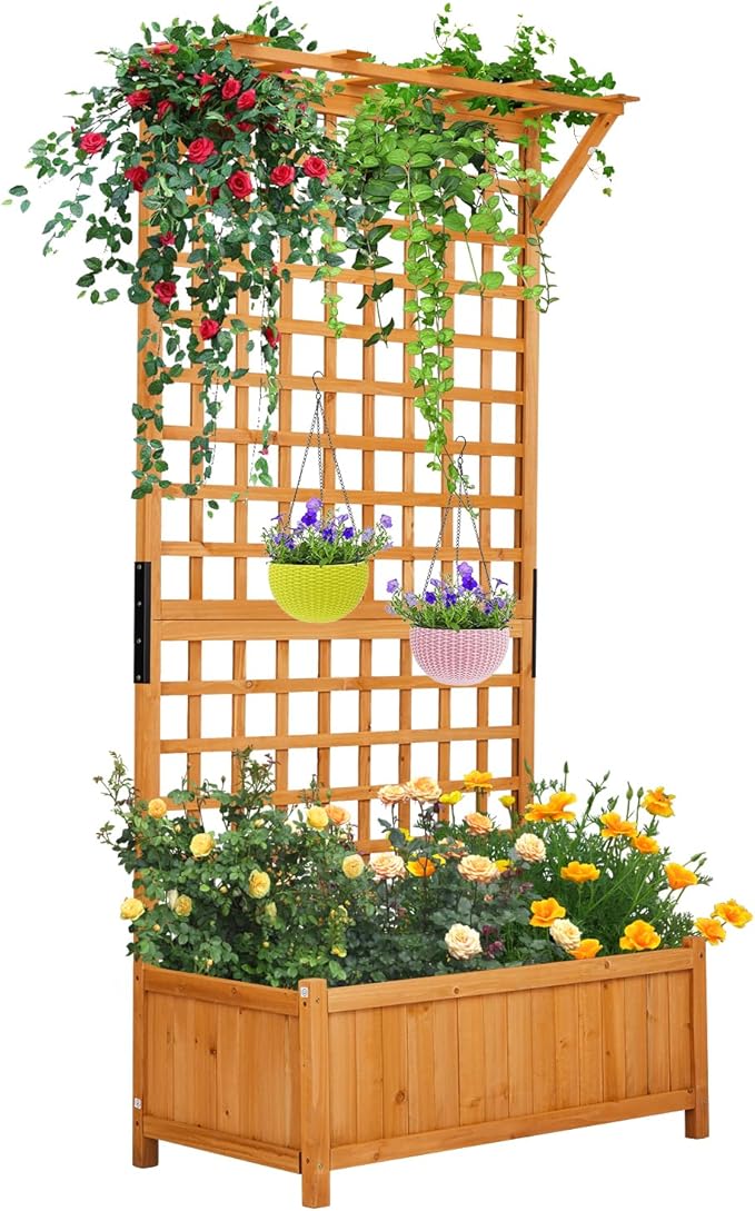 6ft High Metal Planter with Trellis Double-Layer Growing Space for Vegetables Below &amp Flowers Above Vertical Garden Bed for Small Yards Weather-Resistant Steel