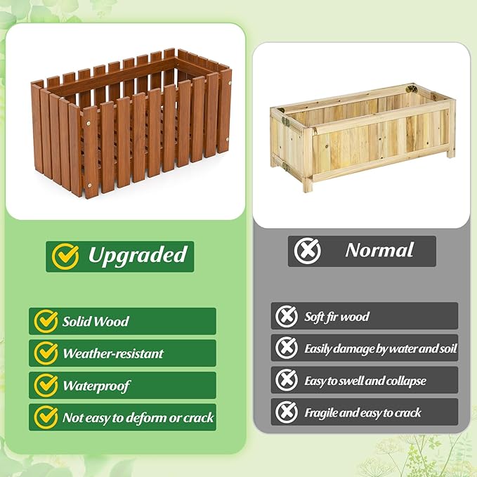 HAPPYGRILL Slat Style Planter Box Wood Raised Garden Bed for Flower Vegetable Rectangular Plant Container for Flowerpot Potted Plant Indoor Outdoor Flower Box for Patio Porch Yard Balcony (2)