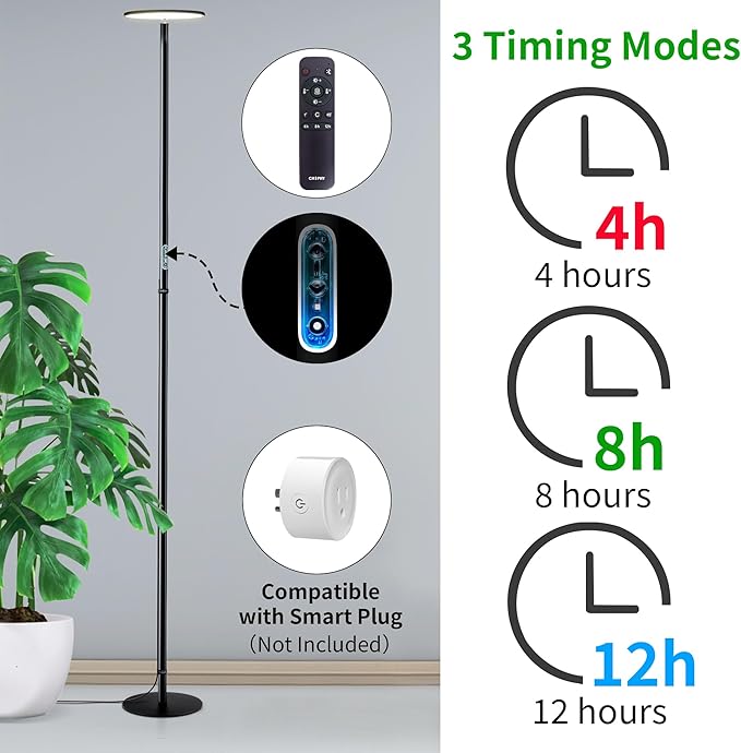 chiphy Grow Lights 85 Full Spectrum Plant Light for Indoor Plants 4/8/12H Timer 40W Grow Lamp 10 Dimmable Brightness Height Adjustable Ideal for Large Tall Plants