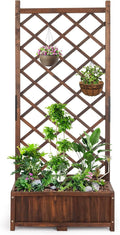 Vasitelan Wood Planter Raised Bed with Trellis Outdoor Wood Planter Box Garden Stander for Patio Yard 29.5 x 16.9 x 67 inches
