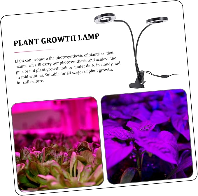 Adjustable LED Plant Light for Indoor Use Dual-Head Clip-On Grow Lamp Timer 5V Energy-Efficient Grow Light for Greenhouse and Succulent Plants